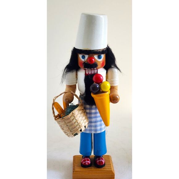 NUTCRACKER-Wood-Moving Lever Mouth-Baker Basket w/Bread-Ice Cream Cone-10" Tall - Picture 10 of 13